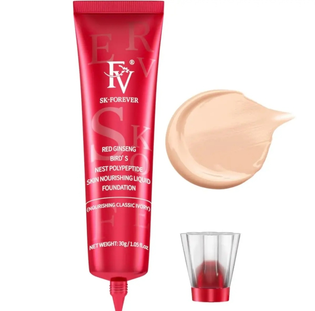 FV SK-FOREVER Liquid Foundation – Lightweight Oil-Control Formula with Peptides & Bird’s Nest Extract – Nourishing Ivory Shade Base Makeup (30g Tube) - Image 3